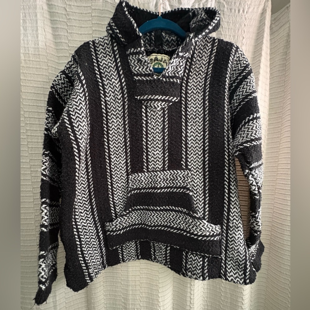 Black and White Striped Baja Hoodie